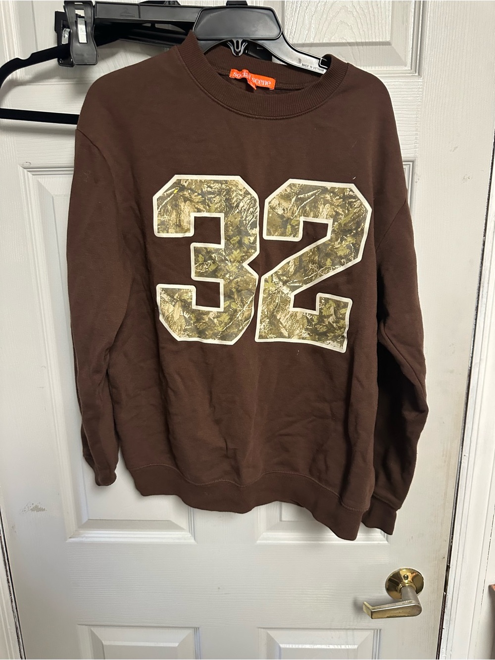 Supreme Brown Crewneck Sweatshirt with Camouflage '32' Applique